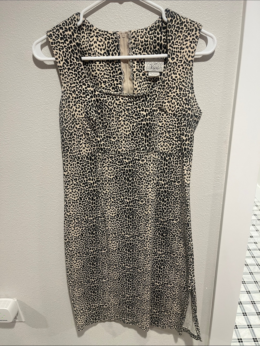Vince Beige and Black Leopard Print Midi Shift Dress